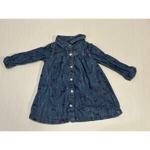 Baby Gap girls denim floral long shirt size 18-24 months ruffle shoulder
